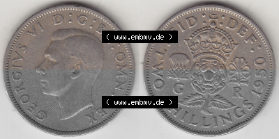 Alte Münzen Großbritannien Umlaufmünze 1949-1951, 2 Schilling, Shillings (Florin) 1950 (Stück 1), George VI, GEORGIVS VI DG... Sammlung