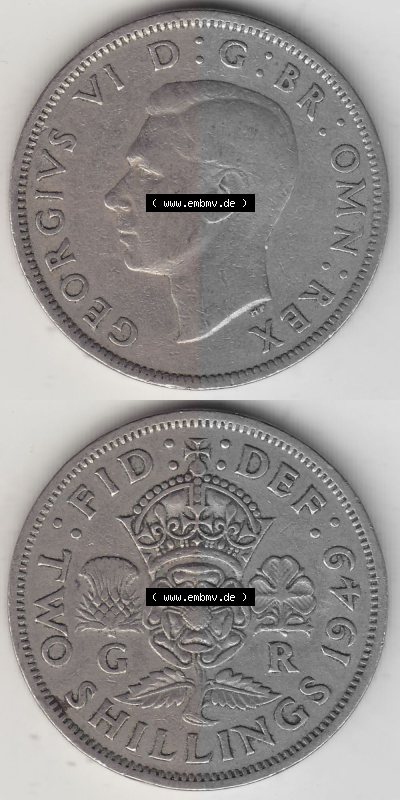 Alte Münzen Großbritannien Umlaufmünze 1949-1951, 2 Schilling, Shillings (Florin) 1949 (Stück 2), George VI, GEORGIVS VI DG... Sammlung