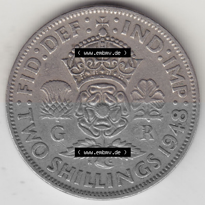 Alte Münzen Großbritannien Umlaufmünze 1947-1948, 2 Schilling-Florin, Two Shillings, 1948 (Stück 7), George VI, GEORGIVS VI... Sammlung