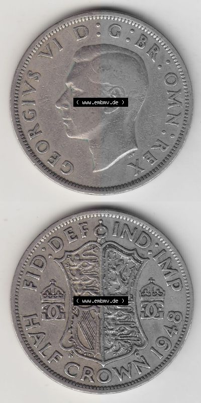 Alte Münzen Großbritannien Umlaufmünze 1947-1948, 1/2 Krone, Half Crown 1948 (Stück 2), George VI, FID DEF IND IMP HALF CROWN.... Sammlung