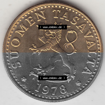 Alte Münzen KMS Finnland, Kursmünzensatz 1978 in Stempelglanz 1963-1990, 20 Penny, 1978 (Stück 1). Vorderseite einer Münze... Sammlung