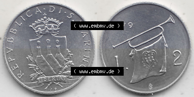 Bildmaterial Münzensatz / KMS 1979 aus San Marino 1979-1979, 2 Lire, J. V. LIBERTAS REPVBBLICA DI S. MARINO, 1979 L.2. Vorderseite... Sammlung