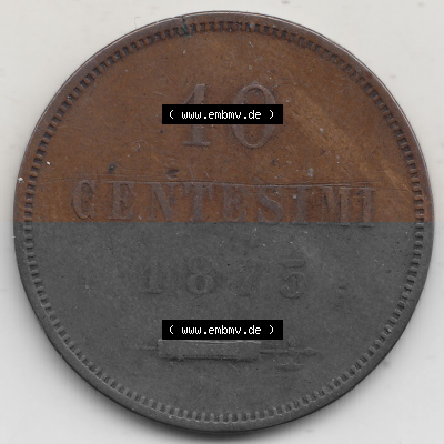 Bildmaterial Münzen aus San Marino vor 1900, 1875-1894, 10 Centesimi, Cent-Wert, 1875 (Stück 1), GORI LIBERTAS REPUBBLICA DI... Sammlung
