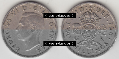 Alte Münzen Großbritannien Umlaufmünze 1949-1951, 2 Schilling, Shillings (Florin) 1951 (Stück 1), George VI, GEORGIVS VI DG... Sammlung