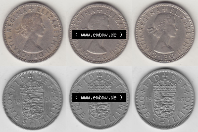 Alte Münzen Großbritannien Umlaufmünze One Shilling, 1 Schilling 1960, 1963, 1965. Ein Satz alter Münzen aus Großbritannien... Sammlung