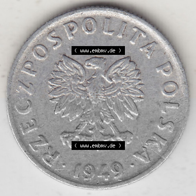 1949-1949, Republik Polen 5 Groszy, Groschen, Aluminium 1949 Sammlung