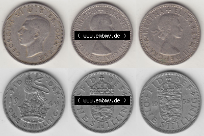 Alte Münzen Großbritannien Umlaufmünze One Shilling, 1 Schilling 1949, 1953, 1955. Ein Satz alter Münzen aus Großbritannien... Sammlung