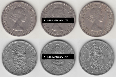Alte Münzen Großbritannien Umlaufmünze One Shilling, 1 Schilling 1956, 1957, 1958. Ein Satz alter Münzen aus Großbritannien... Sammlung