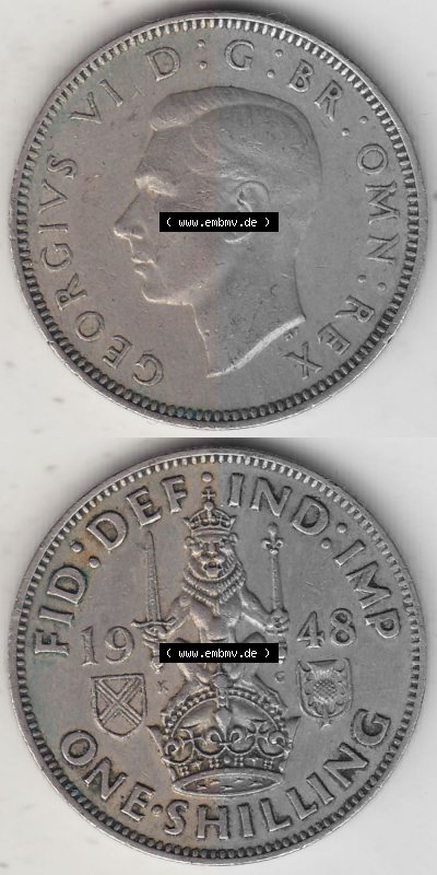 Alte Münzen Großbritannien Umlaufmünze 1947-1948, 2 Schilling - One Shillings 1948 (Stück 3) Sitzender Löwe auf Krone. Vorderseite... Sammlung