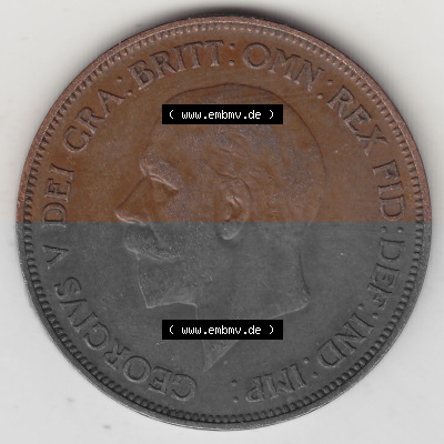 Alte Münzen Großbritannien Umlaufmünze 1928-1936, 1 Penny, ONE PENNY, 1935 (Stück 1), BM GEORGIVS V DEI GRA BRITT OMN REX... Sammlung