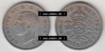 Alte Münzen Großbritannien Umlaufmünze 1949-1951, 2 Schilling, Shillings (Florin) 1951 (Stück 3), George VI, GEORGIVS VI DG... Sammlung