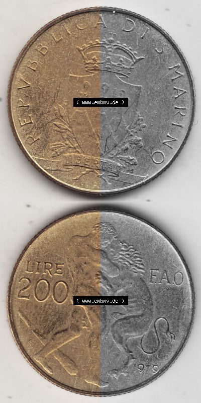 Bildmaterial Münzensatz / KMS 1979 aus San Marino 1979-1979, 200 Lire, L.200, J. V. LIBERTAS REPVBBLICA DI S. MARINO, 1979 L.200.... Sammlung
