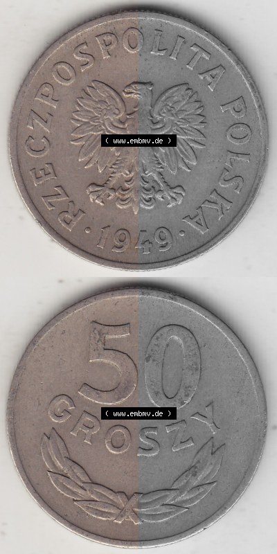 1949-1949, Republik Polen 50 Groszy, Groschen, Kupfer 1949 Sammlung