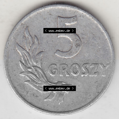 1949-1949, Republik Polen 5 Groszy, Groschen, Aluminium 1949 Sammlung