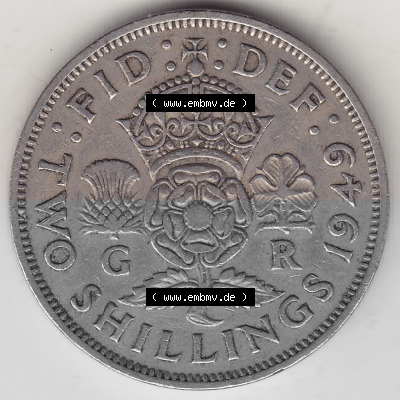 Alte Münzen Großbritannien Umlaufmünze 1949-1951, 2 Schilling, Shillings (Florin) 1949 (Stück 1), George VI, GEORGIVS VI DG... Sammlung