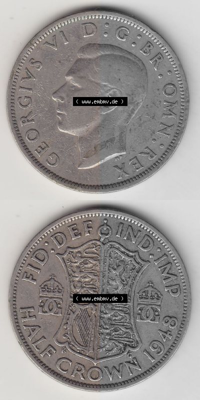 Alte Münzen Großbritannien Umlaufmünze 1947-1948, 1/2 Krone, Half Crown 1948 (Stück 1), George VI, FID DEF IND IMP HALF CROWN.... Sammlung