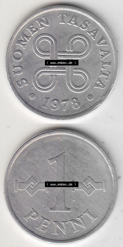 Alte Münzen KMS Finnland, Kursmünzensatz 1978 in Stempelglanz 1969-1979, 1 Penny, 1978 (Stück 1). Digitales Bild / Bildmaterial... Sammlung