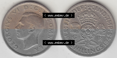 Alte Münzen Großbritannien Umlaufmünze 1947-1948, 2 Schilling-Florin, Two Shillings, 1948 (Stück 6), George VI, GEORGIVS VI... Sammlung