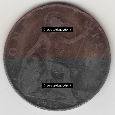 Alte Münzen Großbritannien Umlaufmünze 1911-1926, 1 Penny, One Penny, 1917 (Stück 1), B.M. GEORGIVS V DEI GRA BRITT OMN REX... Sammlung