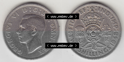 Alte Münzen Großbritannien Umlaufmünze 1947-1948, 2 Schilling-Florin, Two Shillings, 1948 (Stück 5), George VI, GEORGIVS VI... Sammlung