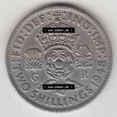 Alte Münzen Großbritannien Umlaufmünze 1947-1948, 2 Schilling-Florin, Two Shillings, 1948 (Stück 5), George VI, GEORGIVS VI... Sammlung