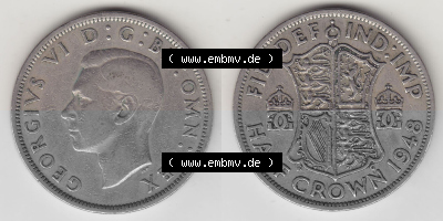 Alte Münzen Großbritannien Umlaufmünze 1947-1948, 1/2 Krone, Half Crown 1948 (Stück 2), George VI, FID DEF IND IMP HALF CROWN.... Sammlung