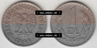 1949-1949, Republik Polen 1 Zloty, Kupfer 1949 Sammlung