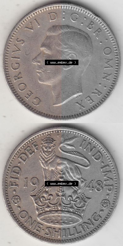 Alte Münzen Großbritannien Umlaufmünze 1949-1951, 1 One Schilling - Shilling, 1948 (Stück 3) Stehender Löwe auf Krone. Vorderseite... Sammlung