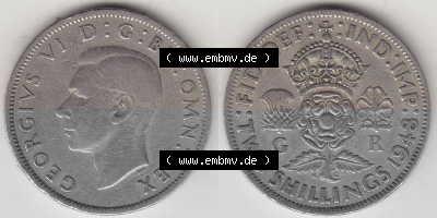Alte Münzen Großbritannien Umlaufmünze 1947-1948, 2 Schilling-Florin, Two Shillings, 1948 (Stück 3), George VI, GEORGIVS VI... Sammlung