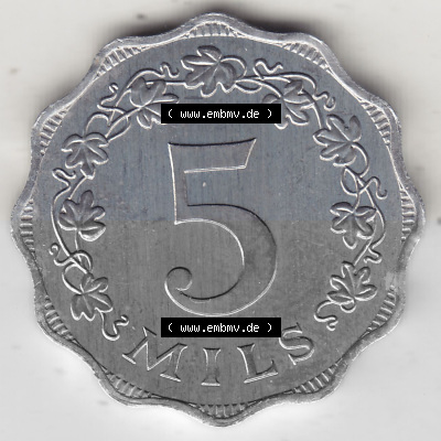 Bildmaterial Münzensatz / KMS 1972 aus Malta 1972-2007, 5 Mils 1972 (Stück 1), MALTA 5 MILS. Rückseite als Einzelansicht einer... Sammlung