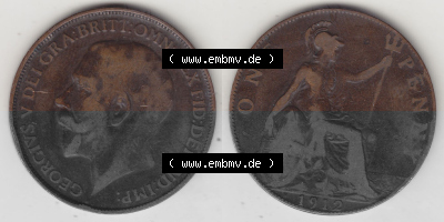 Alte Münzen Großbritannien Umlaufmünze 1911-1926, 1 Penny, One Penny, 1912 (Stück 1), B.M. GEORGIVS V DEI GRA BRITT OMN REX... Sammlung