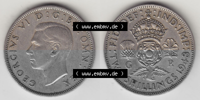 Alte Münzen Großbritannien Umlaufmünze 1947-1948, 2 Schilling-Florin, Two Shillings, 1948 (Stück 4), George VI, GEORGIVS VI... Sammlung