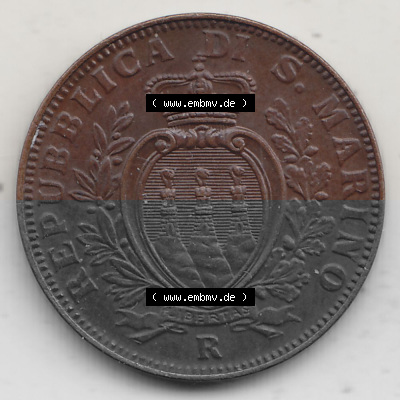 Bildmaterial Münzen aus San Marino vor 1950, 1935-1938, 5 Centesimi, Cent-Wert 1937 (Stück 1), LIBERTAS REPUBBLICA DI S. MARINO,... Sammlung