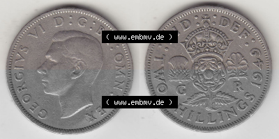 Alte Münzen Großbritannien Umlaufmünze 1947-1948, 2 Schilling-Florin, Two Shillings, 1949 (Stück 3), George VI, GEORGIVS VI... Sammlung