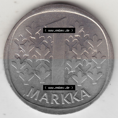 Alte Münzen KMS Finnland, Kursmünzensatz 1978 in Stempelglanz 1969-1993, 1 finnische Mark, Markka 1978 (Stück 1). Rückseite... Sammlung