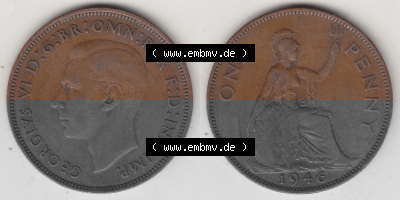 Münzen Großbritannien Umlaufmünze 1937-1948. 1 One Penny 1946 (Stück 1), George VI, GEORGIVS VI DGBROMNREX FDINDIMP. HP. Vorderseite... Sammlung