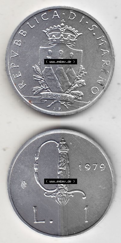 Bildmaterial Münzensatz / KMS 1979 aus San Marino 1979-1979, 1 Lira, 1 Lire, J. V. LIBERTAS REPVBBLICA DI S. MARINO, 1979 L.1.... Sammlung