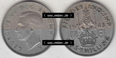 Alte Münzen Großbritannien Umlaufmünze 1947-1948, 2 Schilling - One Shillings 1948 (Stück 3) Sitzender Löwe auf Krone. Vorderseite... Sammlung