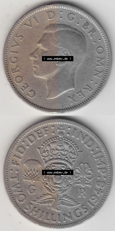 Alte Münzen Großbritannien Umlaufmünze 1947-1948, 2 Schilling-Florin, Two Shillings, 1948 (Stück 6), George VI, GEORGIVS VI... Sammlung