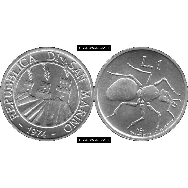 Grau bzw. s/w Bildmaterial Münzensatz / KMS 1974 aus San Marino Münze 1974-1974 als transparente PNG-Grafik, 1 Lire, 1 Lira, L.1 MINGUZZI MONASSI INC.. Die digitalisierte... Sammlung Graustufen