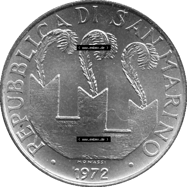 Grau bzw. s/w Bildmaterial in PNG-Grafiken Münzensatz / KMS 1972 aus San Marino 1972-1972, Münze 20 Lire, 1972, MONASSI REPUBBLICA DI SAN MARINO. Vorderseite als PNG-Grafik für... Sammlung Graustufen