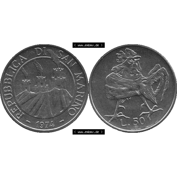 Grau bzw. s/w Bildmaterial Münzensatz / KMS 1974 aus San Marino in Graustufen 1974-1974, 50 Lire, L.50 MINGUZZI MONASSI INC. Graustufen. PNG Computer-Grafik in Graustufen einer... Sammlung Graustufen