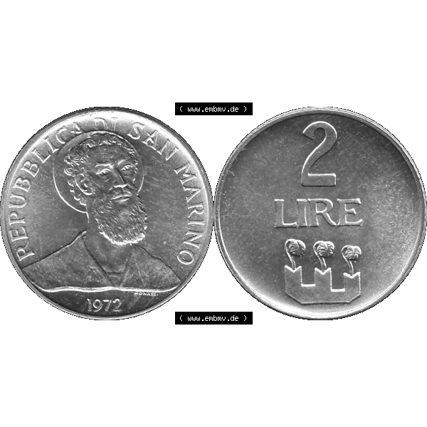 Grau bzw. s/w Bildmaterial Münzensatz / KMS 1972 aus San Marino in Graustufen 1972-1972, 2 Lire 1972, 2 LIRE MONASSI REPUBBLICA DI SAN MARINO Graustufen. PNG Computer-Grafik in Graustufen... Sammlung Graustufen