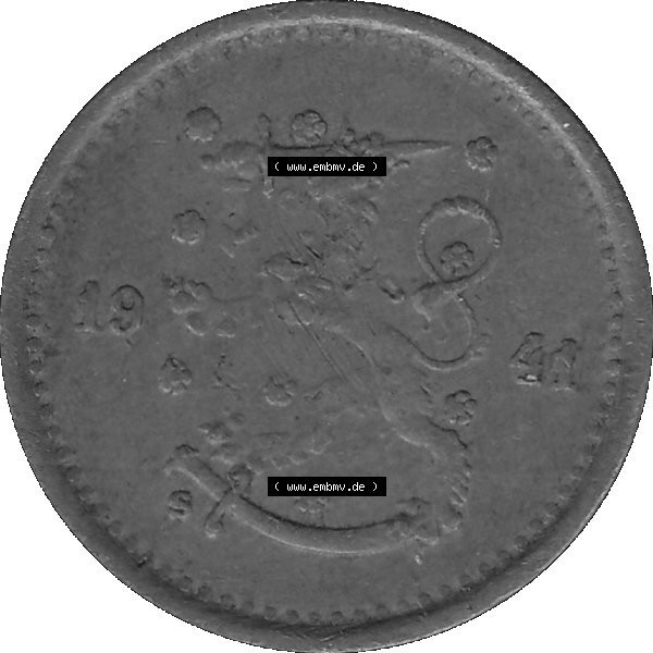 Grau bzw. s/w Alte Münzen KMS Finnland, Kursmünzensatz Finnland in transparenten digitalen PNG-Format 1940-1943, 50 Penny, Penniä, Kupfer 1941-1. Vorderseite als PNG-Grafik... Sammlung Graustufen