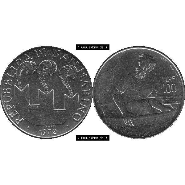 Grau bzw. s/w Bildmaterial Münzensatz / KMS 1972 aus San Marino in Graustufen 1972-1972, 100 Lire von 1972, 100 LIRE MONASSI REPUBBLICA DI SAN MARINO Graustufen. PNG Computer-Grafik in Graustufen... Sammlung Graustufen