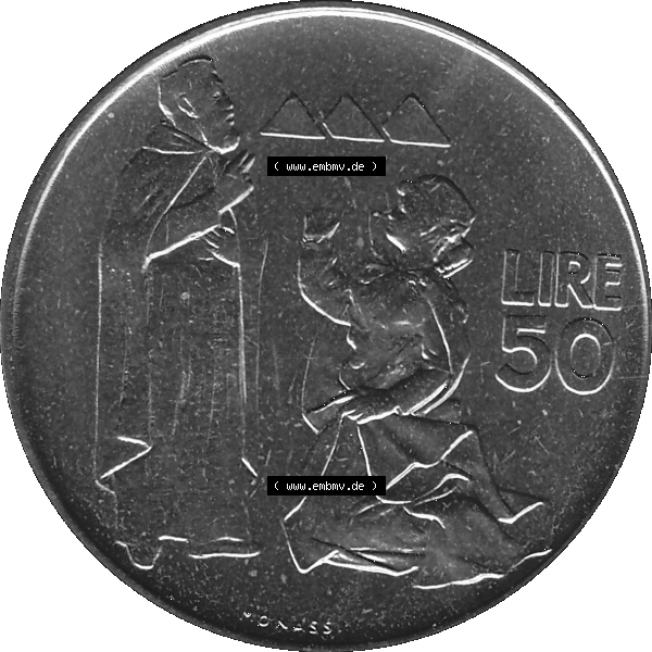 Grau bzw. s/w Bildmaterial in PNG-Grafiken Münzensatz / KMS 1972 aus San Marino 1972-1972, Münze 50 Lire, 1972, MONASSI REPUBBLICA DI SAN MARINO 50 LIRE. Die digitalisierte Münze... Sammlung Graustufen
