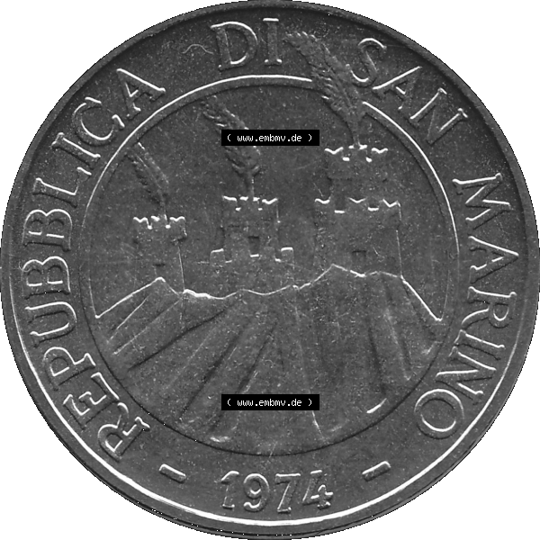 Grau bzw. s/w Bildmaterial Münzensatz / KMS 1974 aus San Marino Münze 1974-1974 als transparente PNG-Grafik, 50 Lire, L.50 MINGUZZI MONASSI INC.. Vorderseite als PNG-Grafik... Sammlung Graustufen