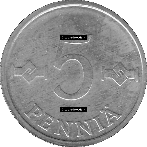 Grau bzw. s/w Alte Münzen KMS Finnland, Kursmünzensatz 1978 in Stempelglanz als digitales Computerbild einer finnischen digitalisierten Münze in transparenten PNG 1977-1990, 5 Penny,... Sammlung Graustufen
