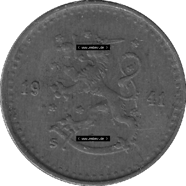 Grau bzw. s/w Alte Münzen KMS Finnland, Kursmünzensatz Finnland in transparenten digitalen PNG-Format 1940-1943, 25 Penny, Penniä Kupfer 1941-1. Vorderseite als PNG-Grafik für... Sammlung Graustufen