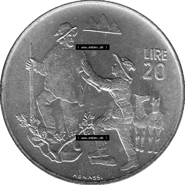 Grau bzw. s/w Bildmaterial in PNG-Grafiken Münzensatz / KMS 1972 aus San Marino 1972-1972, Münze 20 Lire, 1972, MONASSI REPUBBLICA DI SAN MARINO. Die digitalisierte Münze... Sammlung Graustufen